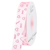 Satinband 2,5 cm breit aus Polyester mit Herzmotiv LOVE...