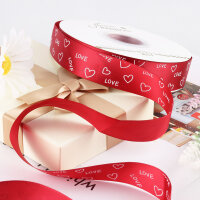 Satinband 2,5 cm breit aus Polyester mit Herzmotiv LOVE – ideal für Floristik, Geschenkverpackung und Dekoration