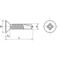 500 Stk. Bohrschrauben Senkkopf 3.9x45 DIN7504O PH Stahl weiß verzinkt