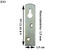 Stahl Schrankaufhänger S=1.5 mm, B=1.9 cm