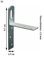 Stahl Schrankaufhänger S=1.5 mm, B=1.9 cm, L=9.7 cm