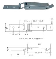 Kappenschloss Stahl verzinkt mit Gegenhaken H=19 mm, B=43 mm, L=193.5 mm