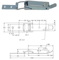 Kappenschloss Stahl verzinkt mit Gegenhaken H=15.5 mm, B=23 mm, L=102 mm