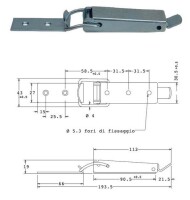 25X Kappenschloss Stahl verzinkt mit Gegenhaken H=19 mm, B=43 mm, L=193.5 mm