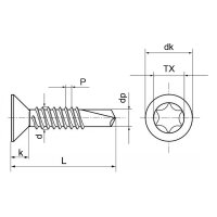 1000 X Bohrschrauben mit Senkkopf, Form O DIN 7504  1.4006  O 4,2X22 TX20