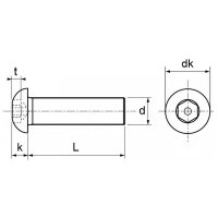 100 X Flachrundkopfschrauben Innensechskant, Vollgewinde ISO 7380-1 Edelstahl A4-070 M 8X25/25