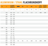 Blindnieten Aluminium / Stahl Flachrundkopf
