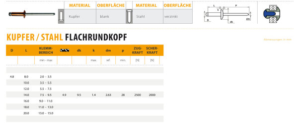 Blindniete Kupfer mit Stahlstift Flachrundkopf - GESIPA - SFS Group Germany GmbH - - Die Nr. 1 für Dachentwässerung und Blindniete Kupfer mit Stahlstift Flachrundkopf - GESIPA - SFS Group Germany GmbH - - Die Nr. 1 für Dachentwässerung und